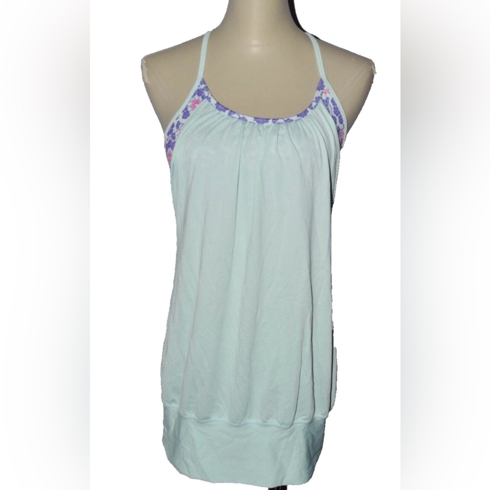 Lululemon Athletica No Limits Tank Top Built In Bra Size 6 Small Green Flower